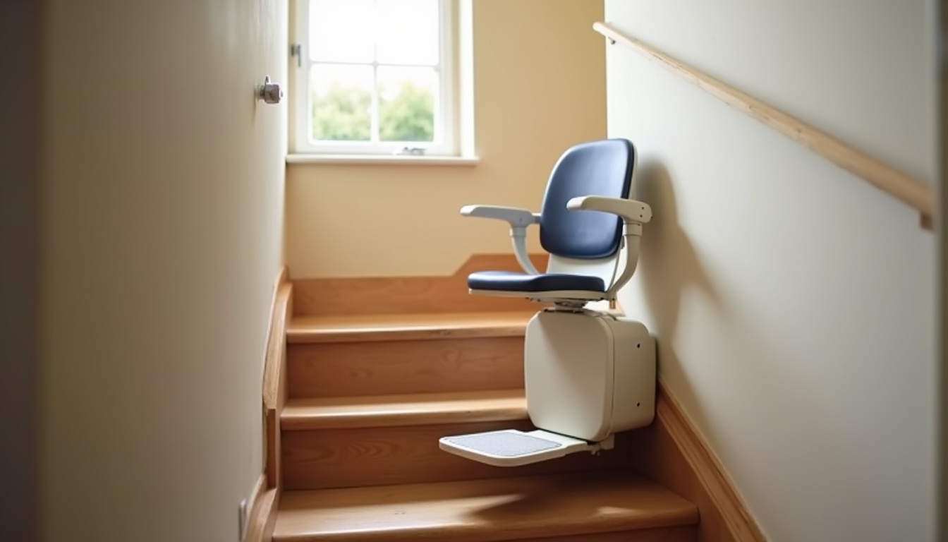 Monte-escalier droit installé dans un escalier intérieur à Rostrenen