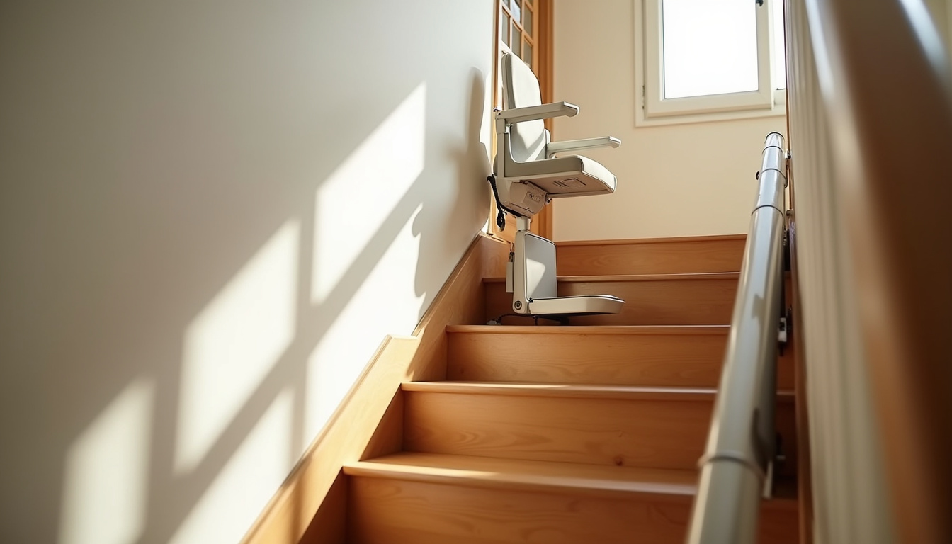 Monte-escalier droit installé dans un escalier intérieur à Saint-Gildas-des-Bois