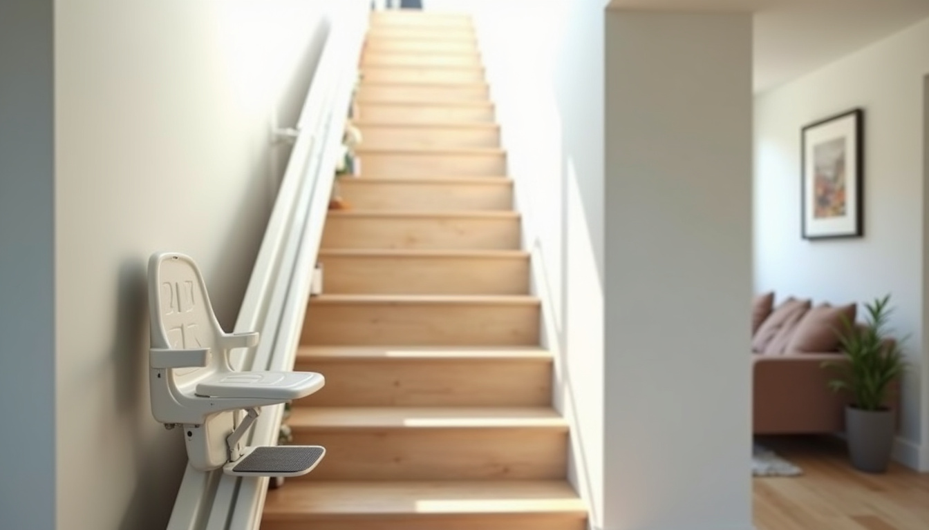 Monte-escalier droit installé dans un escalier intérieur à Saint-Jean-les-Deux-Jumeaux