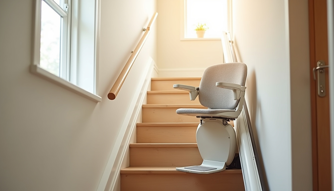 Monte-escalier droit installé dans un escalier intérieur à Saint-Prouant