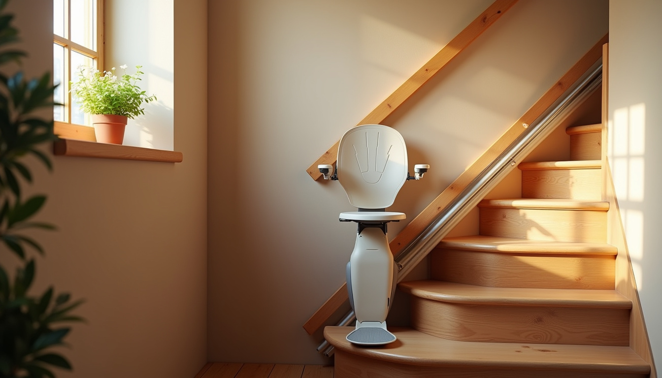 Monte-escalier droit installé dans un escalier intérieur en bois à Cheix-en-Retz
