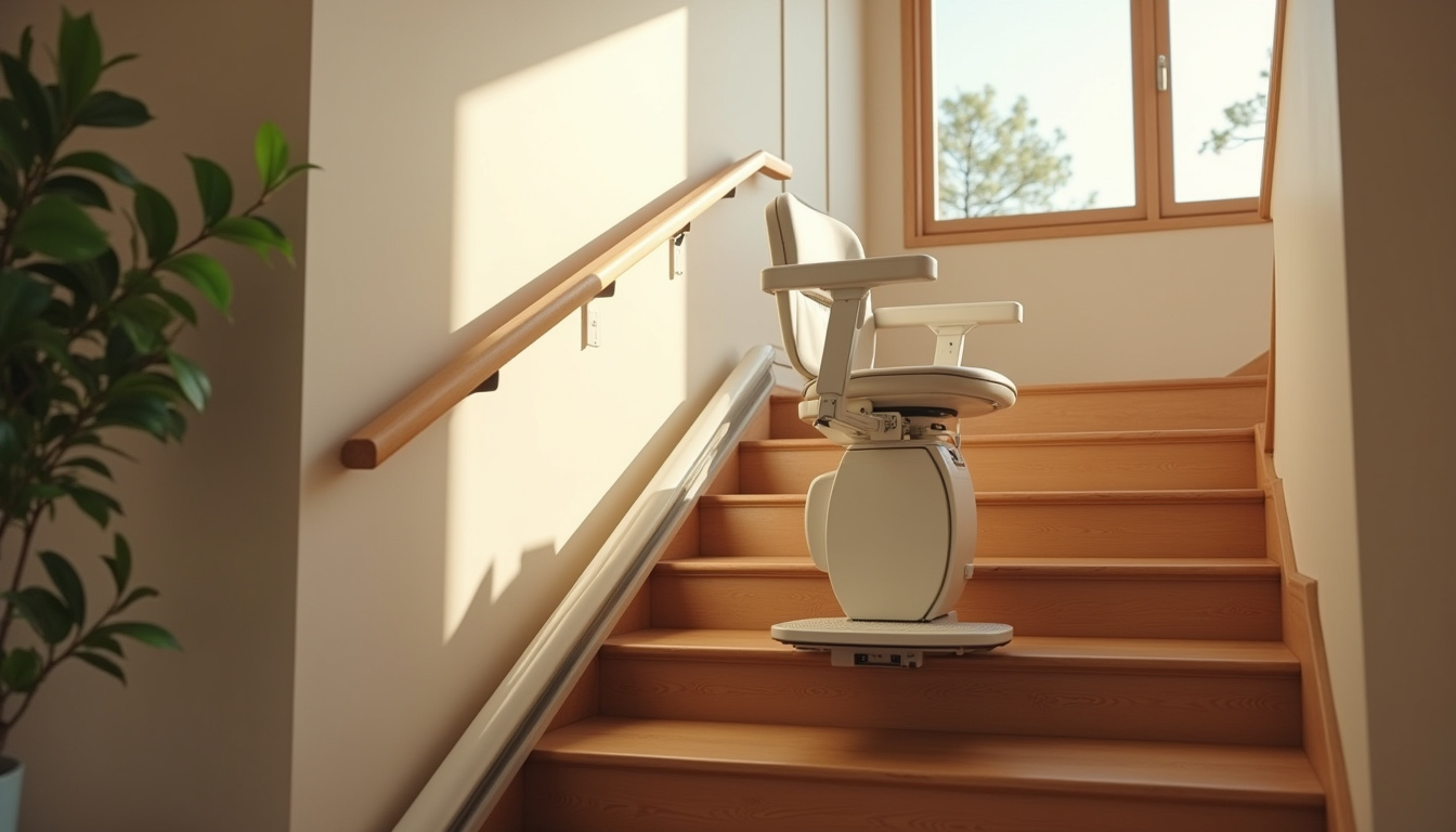 Monte-escalier droit installé dans un escalier intérieur en bois