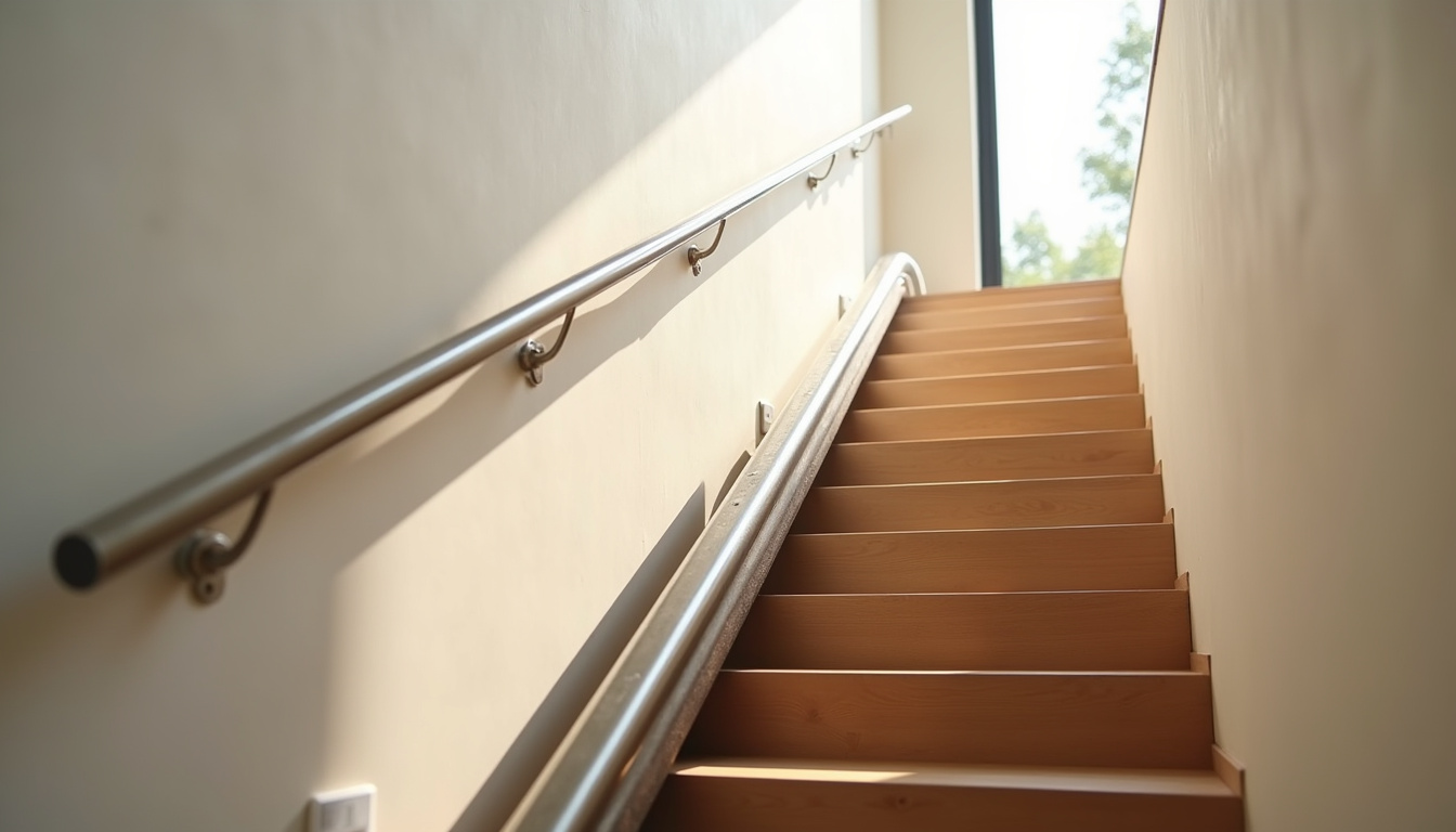Monte-escalier droit installé dans un escalier intérieur, vue en perspective