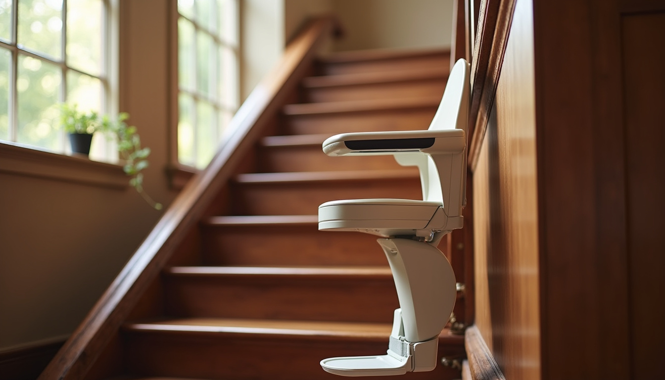 Monte-escalier droit installé dans un intérieur classique avec escalier rectiligne