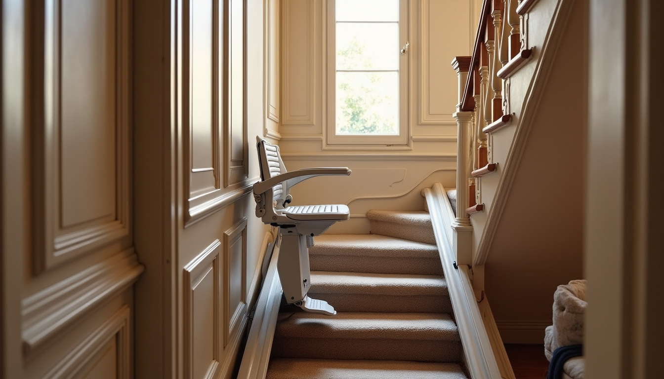 Monte-escalier droit installé dans un intérieur traditionnel à Neufchâtel-en-Saosnois