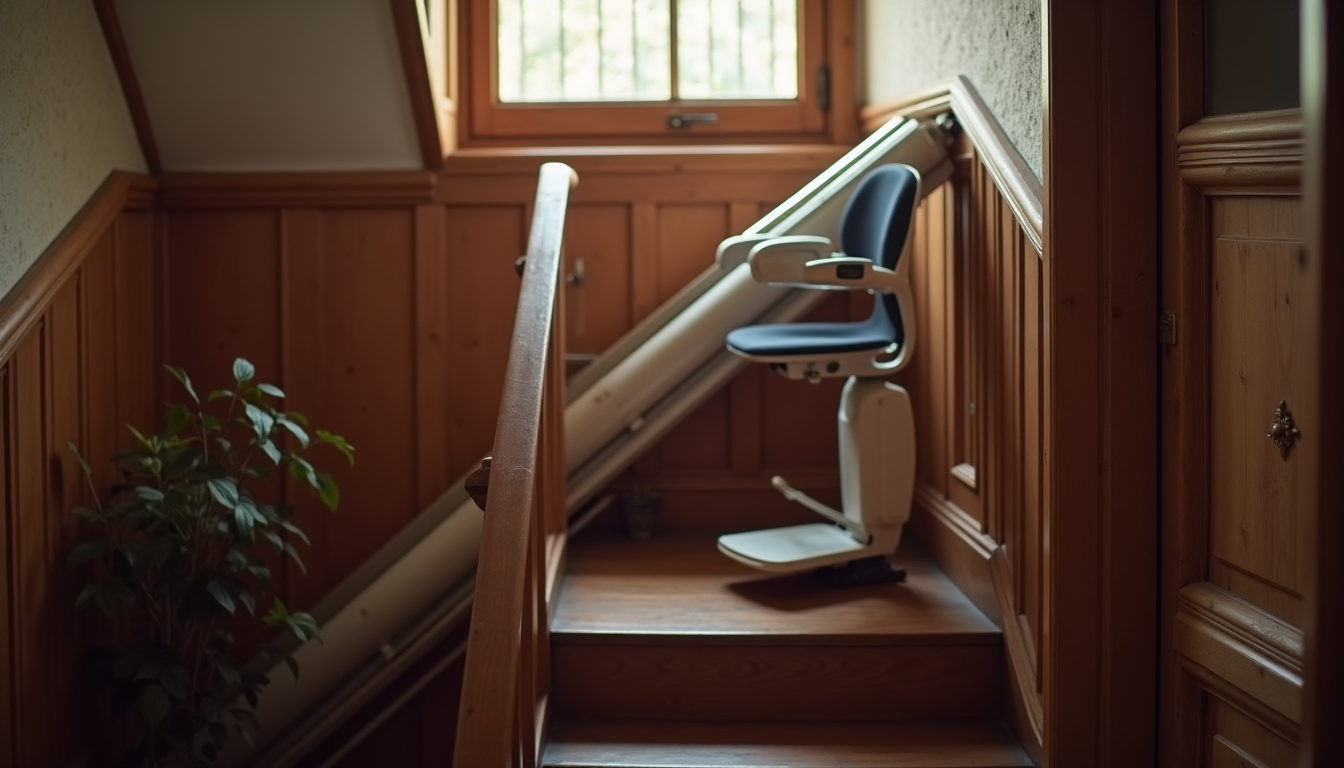 Monte-escalier droit installé dans une habitation ancienne à Ennezat