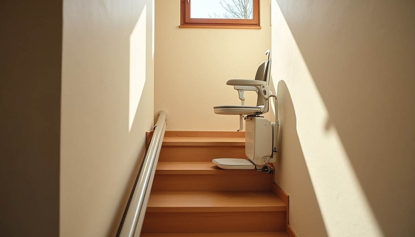 Monte-escalier droit installé dans une maison à Balaruc-le-Vieux, vue d