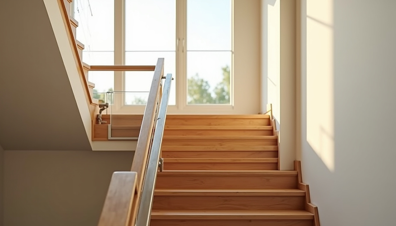 Monte-escalier droit installé dans une maison à Copponex avec escalier droit en bois