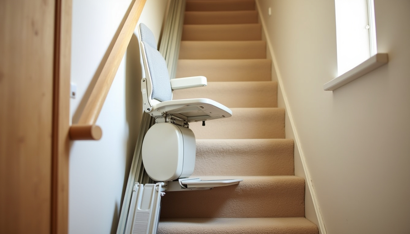 Monte-escalier droit installé dans une maison à Fondettes, vue de l