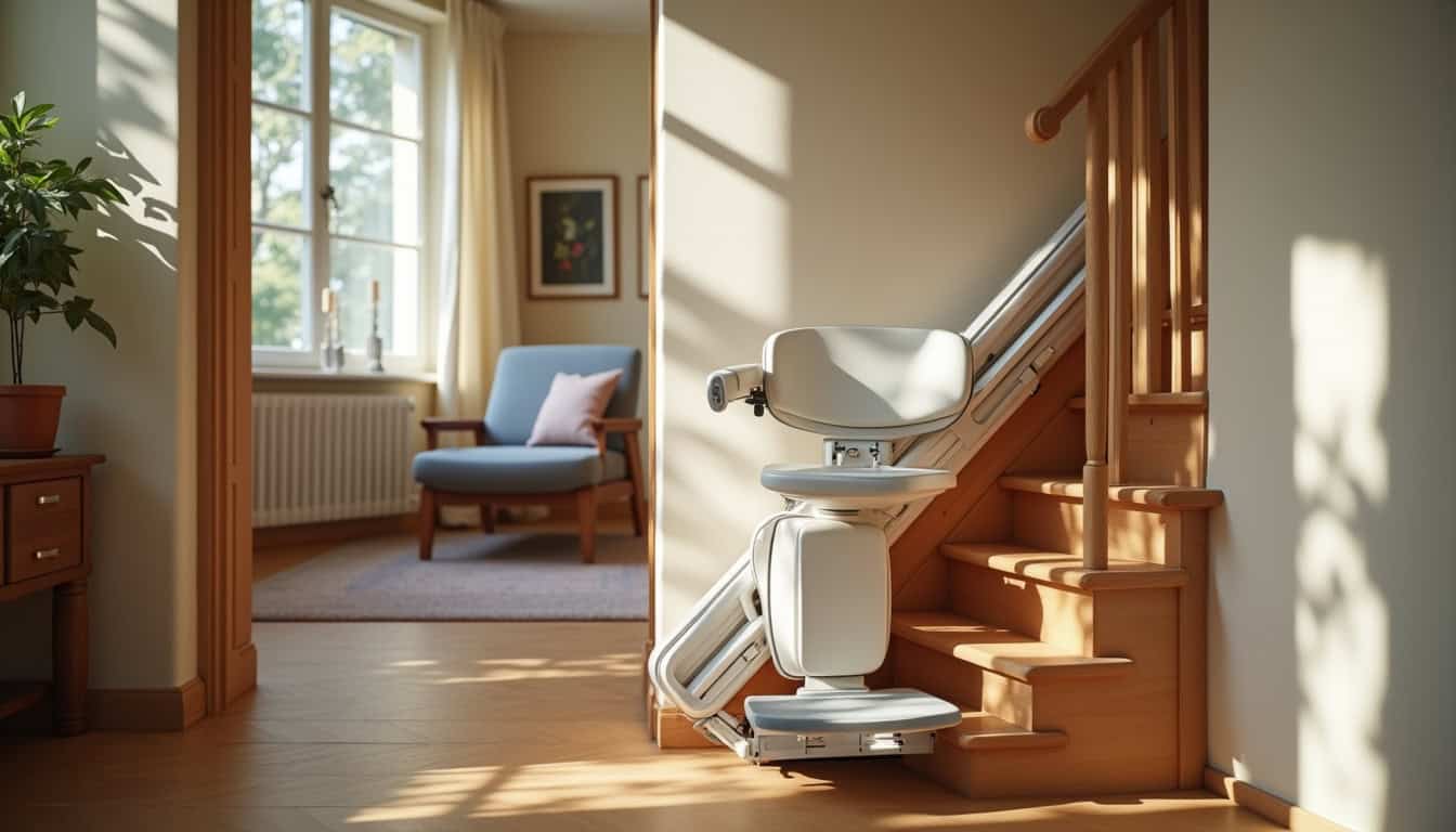 Monte-escalier droit installé dans une maison à Fréteval, escalier simple sans virage