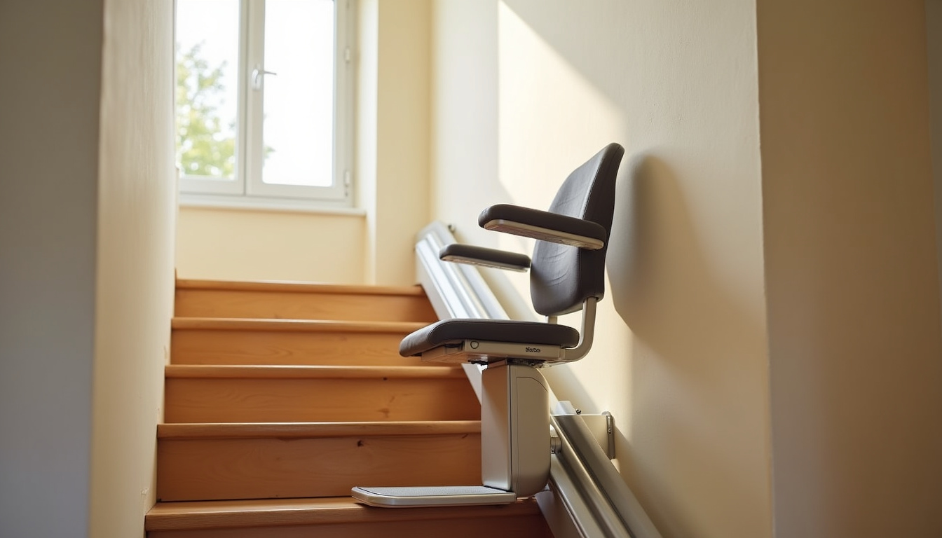Monte-escalier droit installé dans une maison à Hennebont, escalier rectiligne sans virage