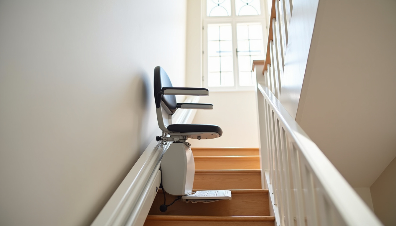 Monte-escalier droit installé dans une maison à Holving avec escalier intérieur droit
