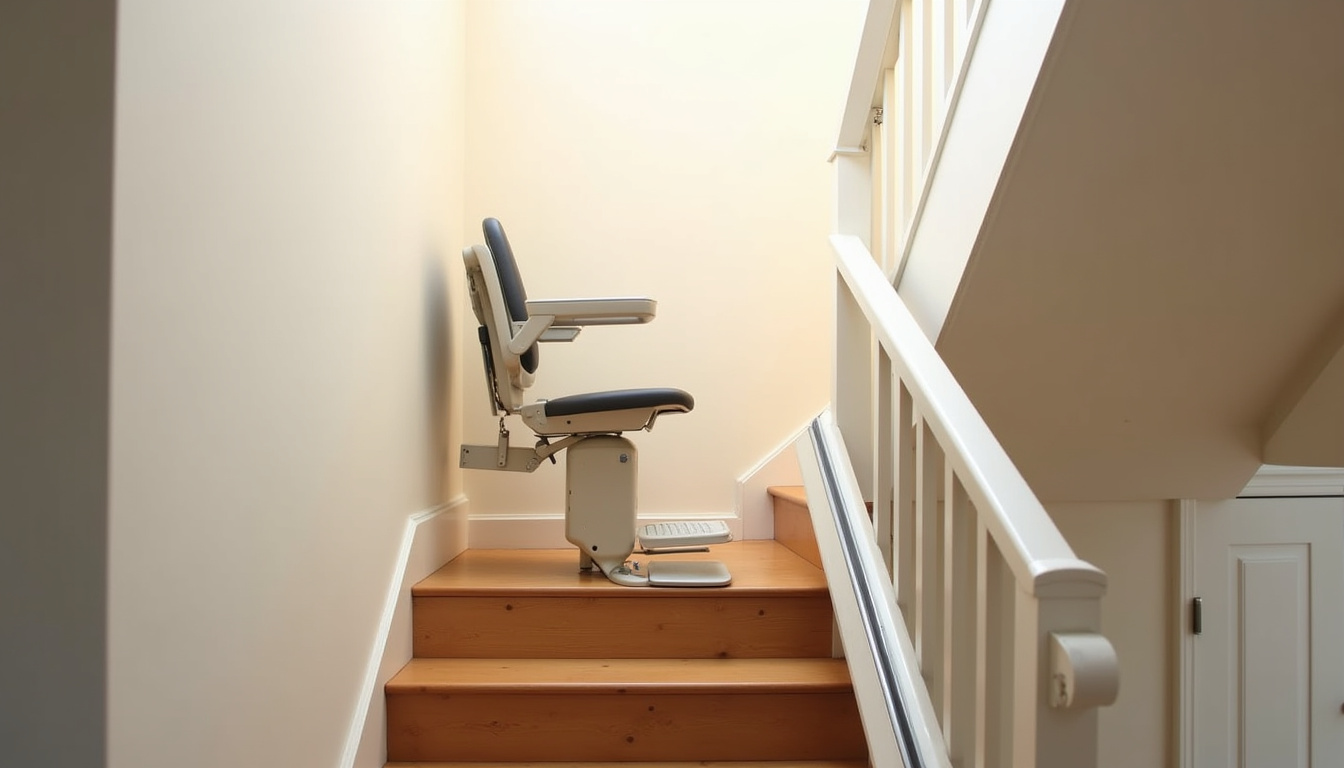 Monte-escalier droit installé dans une maison à Huningue avec rail linéaire sur escalier intérieur