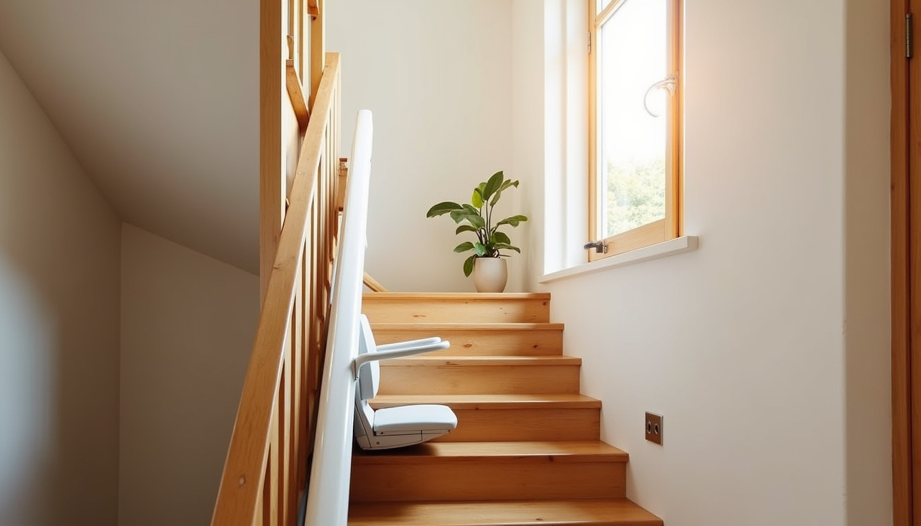 Monte-escalier droit installé dans une maison à La Chapelle-de-Brain