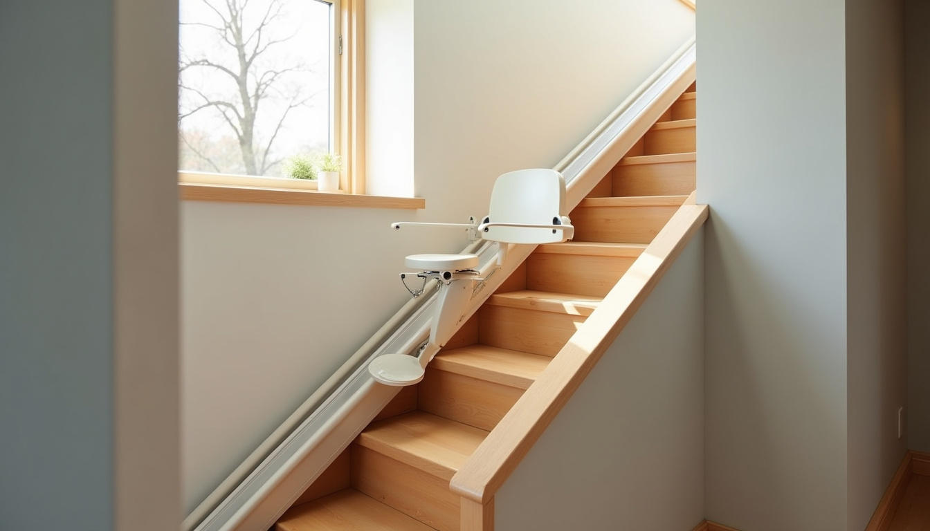 Monte-escalier droit installé dans une maison à La Lande-Patry