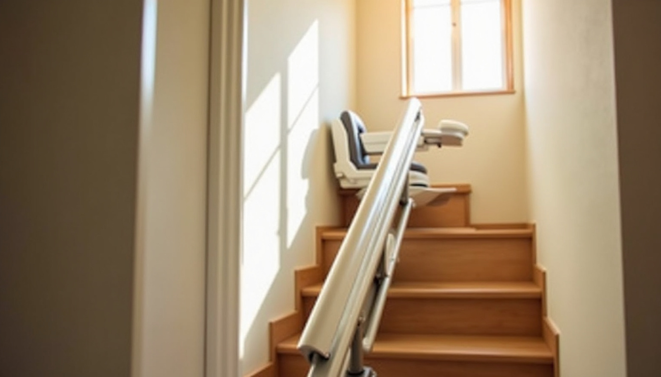 Monte-escalier droit installé dans une maison à Leforest, sur un escalier rectiligne sans virage