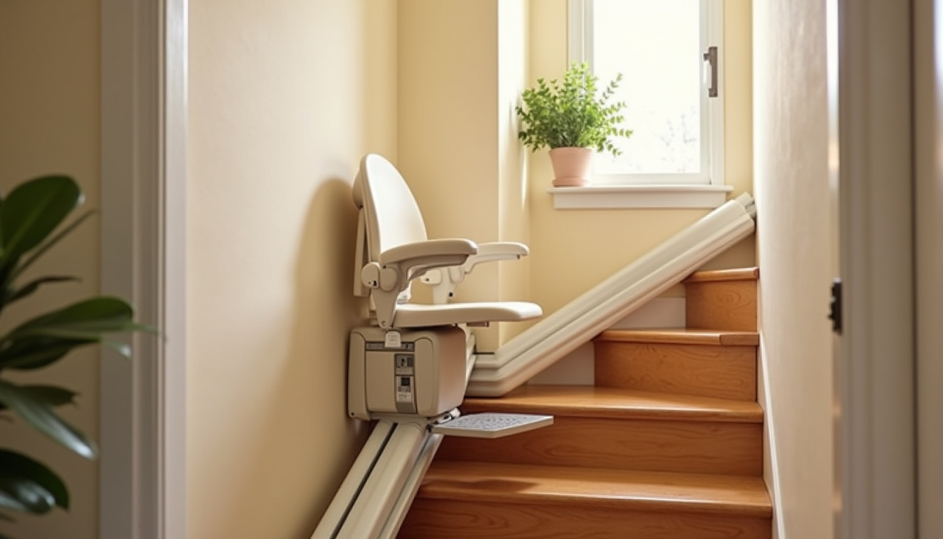 Monte-escalier droit installé dans une maison à Longueil-Sainte-Marie