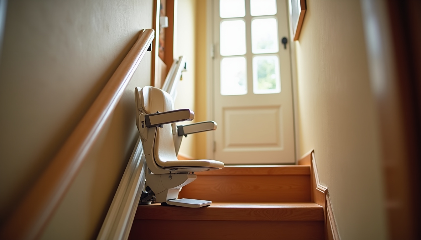 Monte-escalier droit installé dans une maison à Macornay