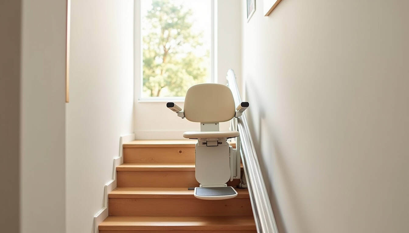 Monte-escalier droit installé dans une maison à Noaillan