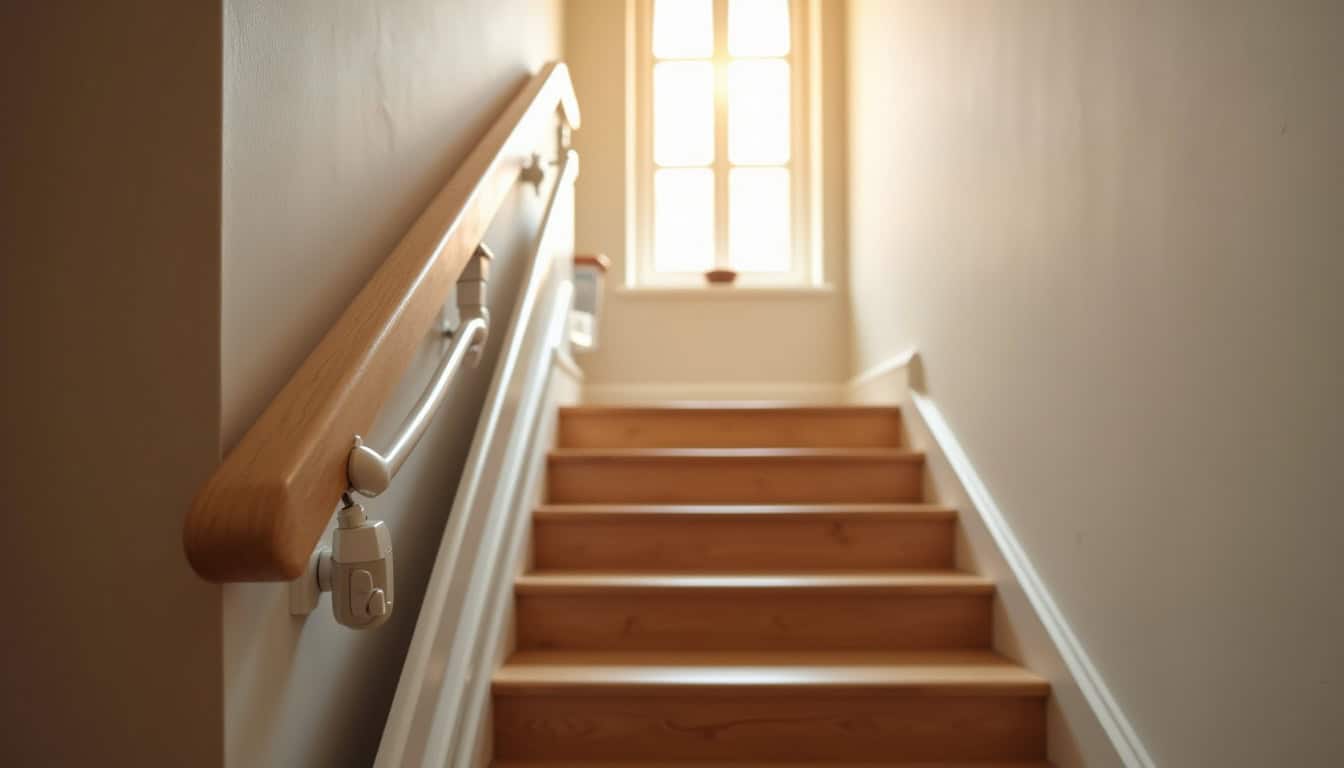 Monte-escalier droit installé dans une maison à Porcheville, escalier intérieur