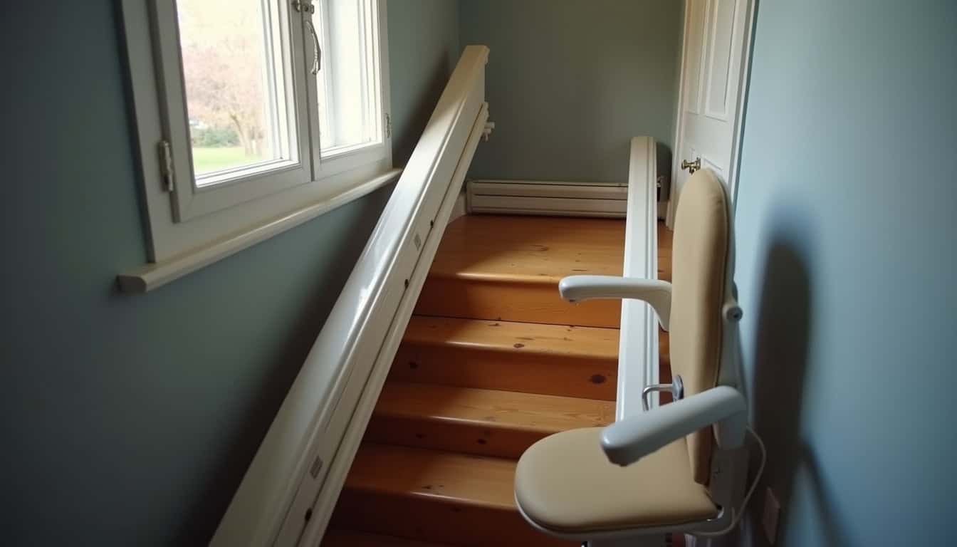 Monte-escalier droit installé dans une maison à Rocroi, vue d