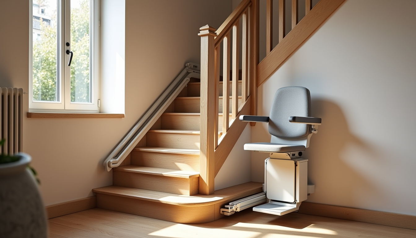 Monte-escalier droit installé dans une maison à Saint-Contest