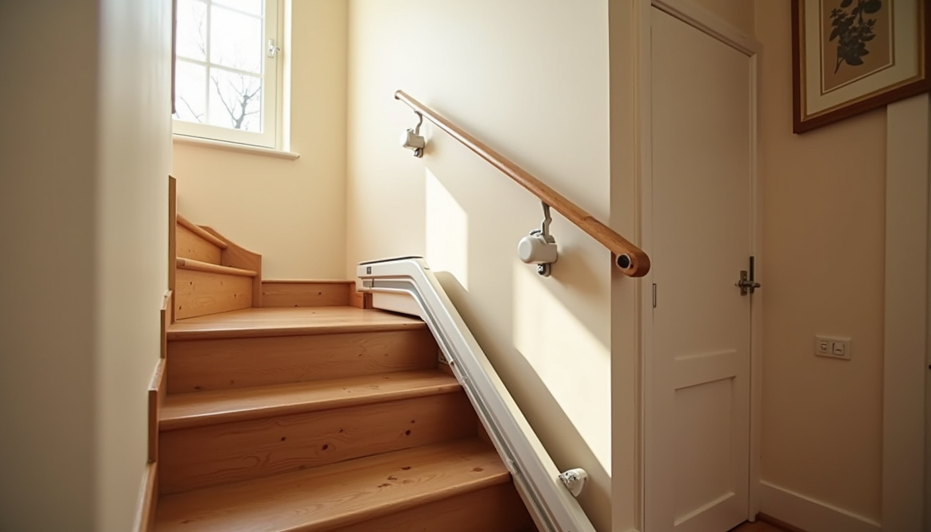 Monte-escalier droit installé dans une maison à Saint-Martin-du-Fouilloux