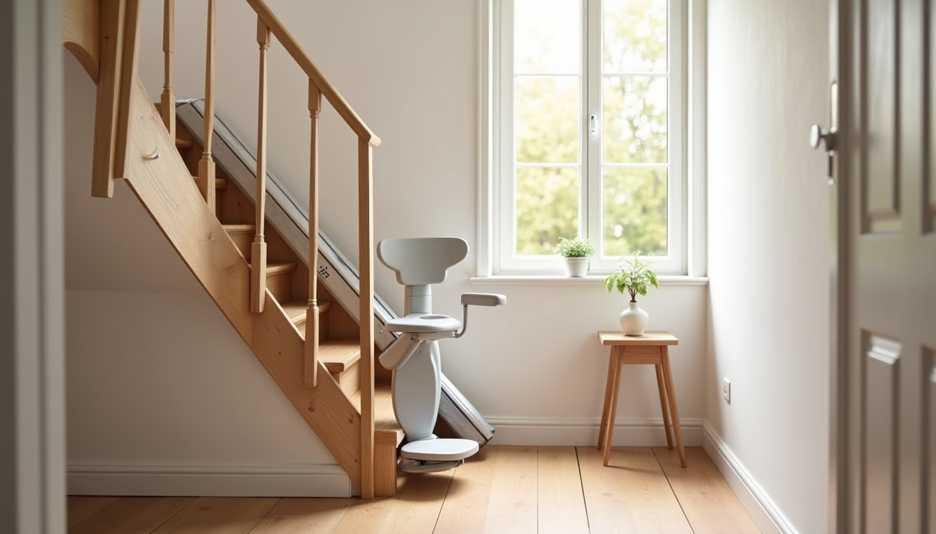 Monte-escalier droit installé dans une maison à Saint-Pierre-du-Vauvray