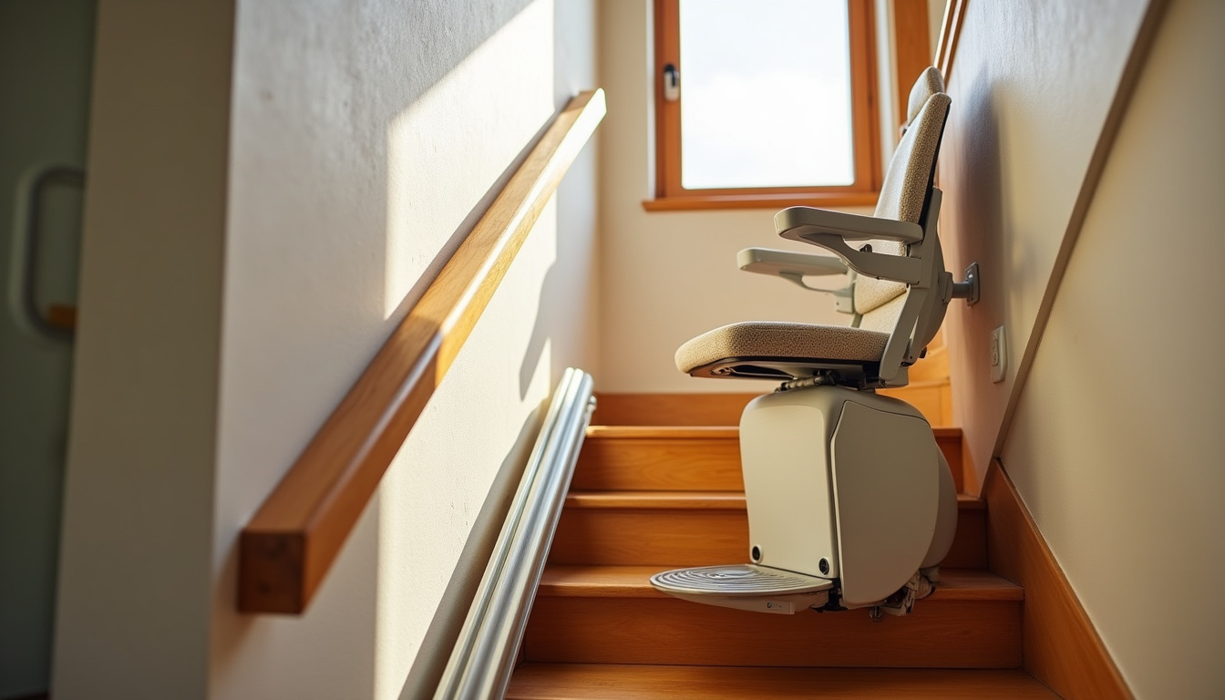 Monte-escalier droit installé dans une maison à Sospel avec escalier droit en bois