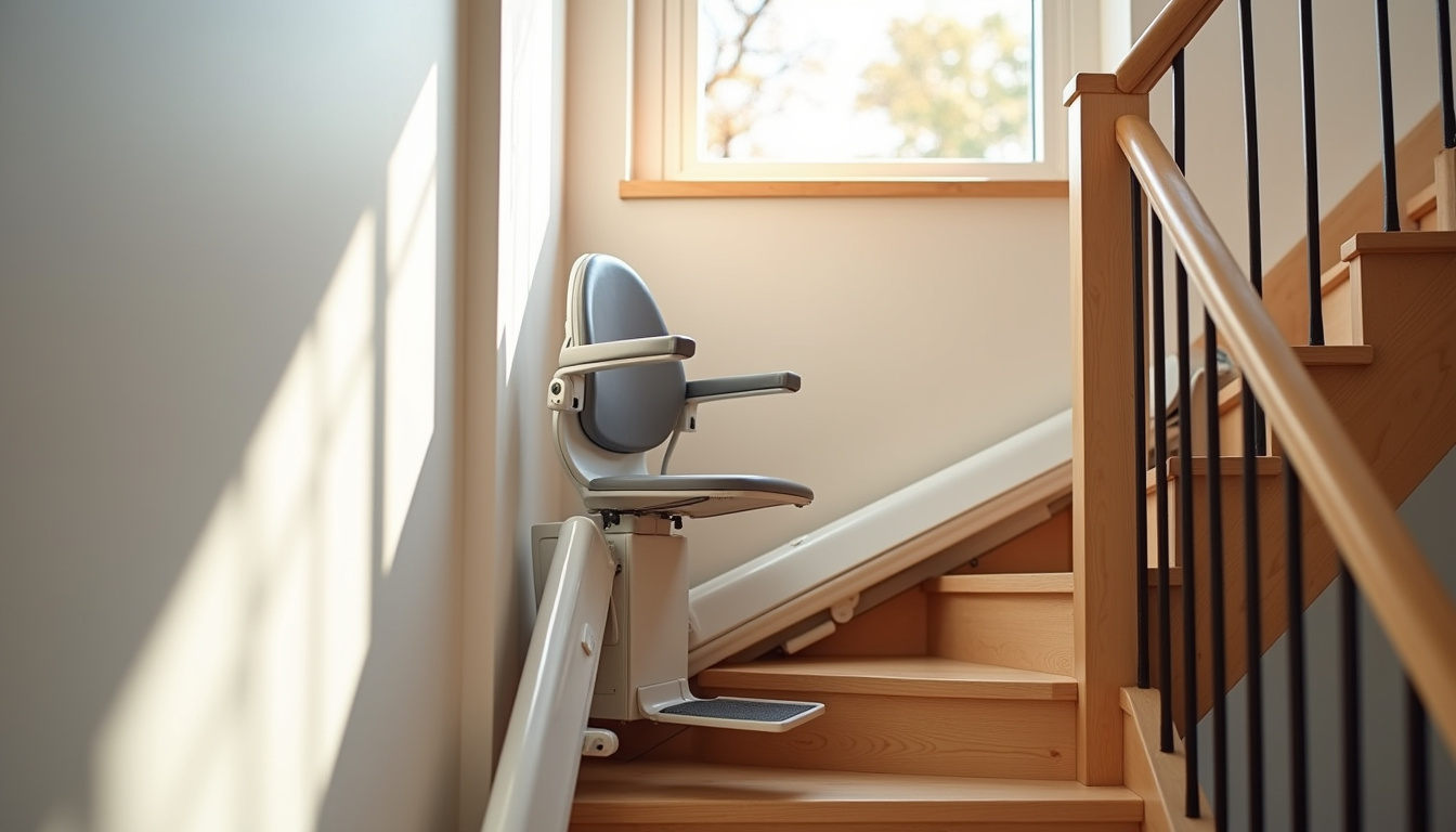Monte-escalier droit installé dans une maison à Tiercé