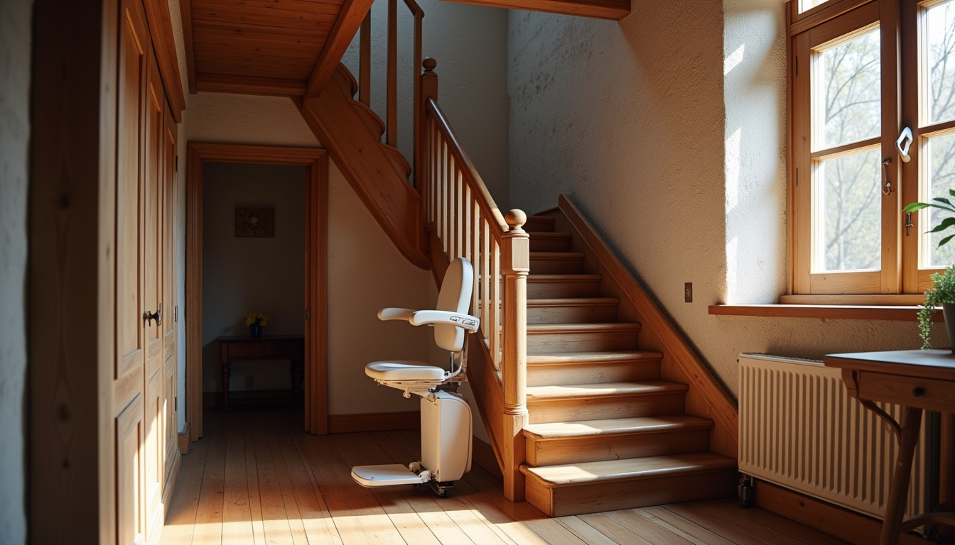 Monte-escalier droit installé dans une maison ancienne à Écrouves