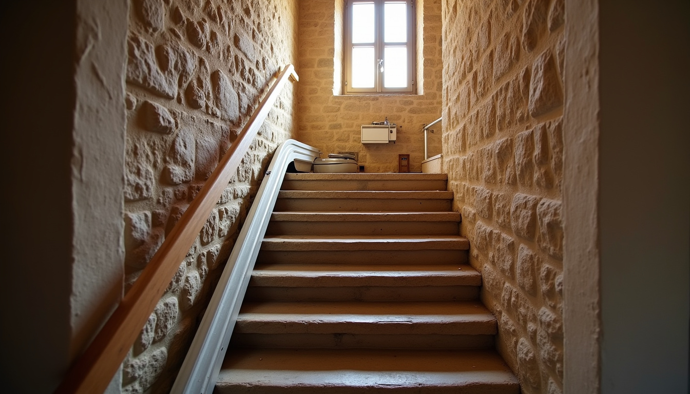 Monte-escalier droit installé dans une maison ancienne à Égletons