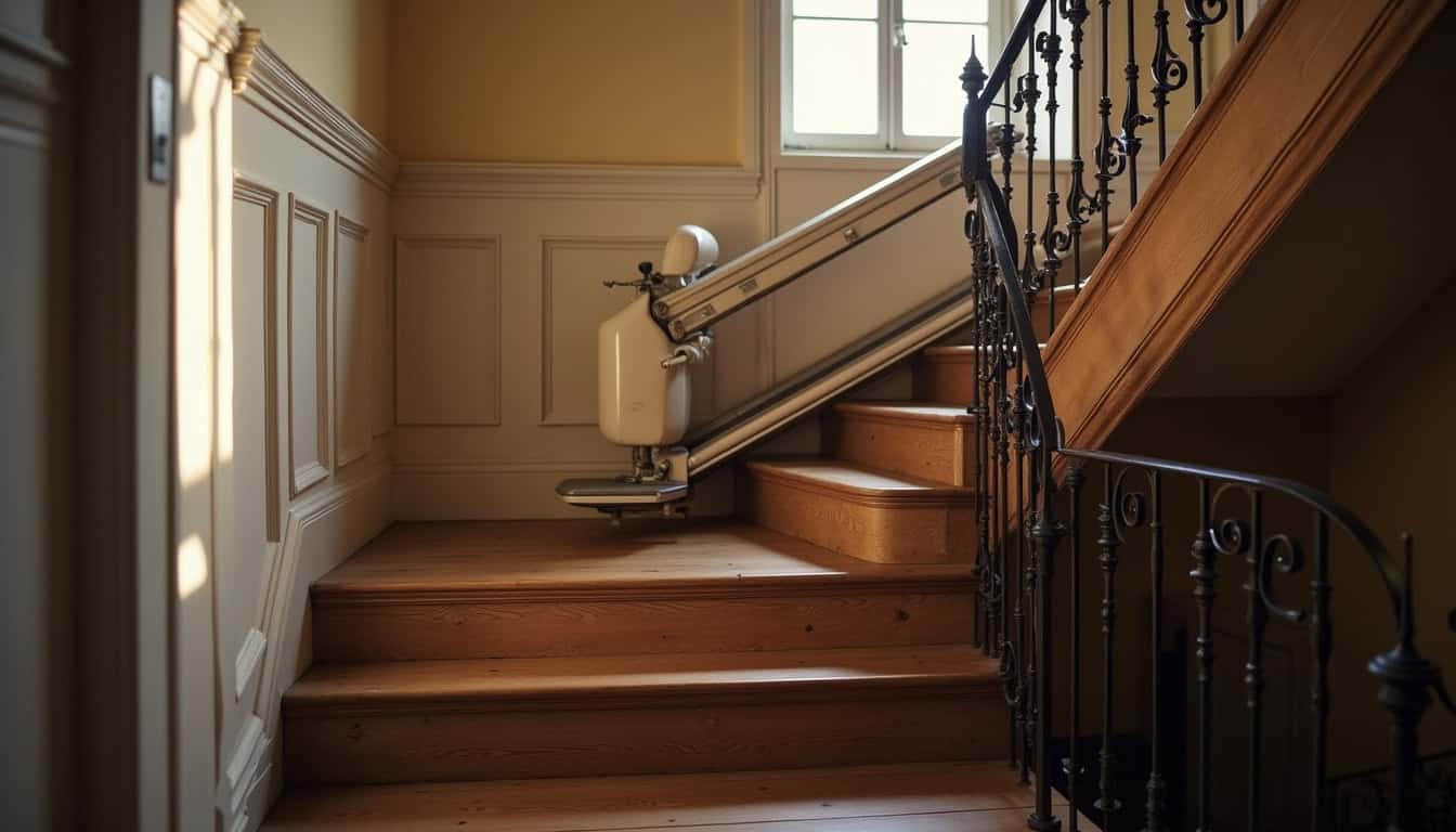 Monte-escalier droit installé dans une maison ancienne à La Ferté-Milon