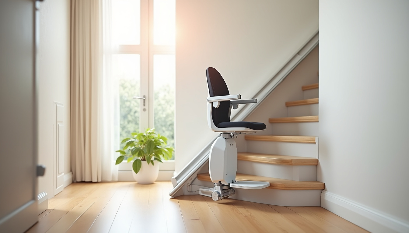 Monte-escalier droit installé dans une maison avec escalier droit