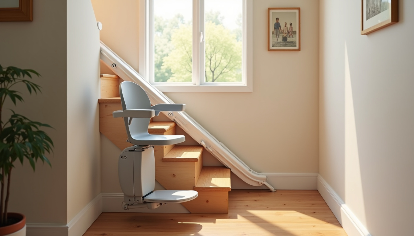 Monte-escalier droit installé dans une maison d