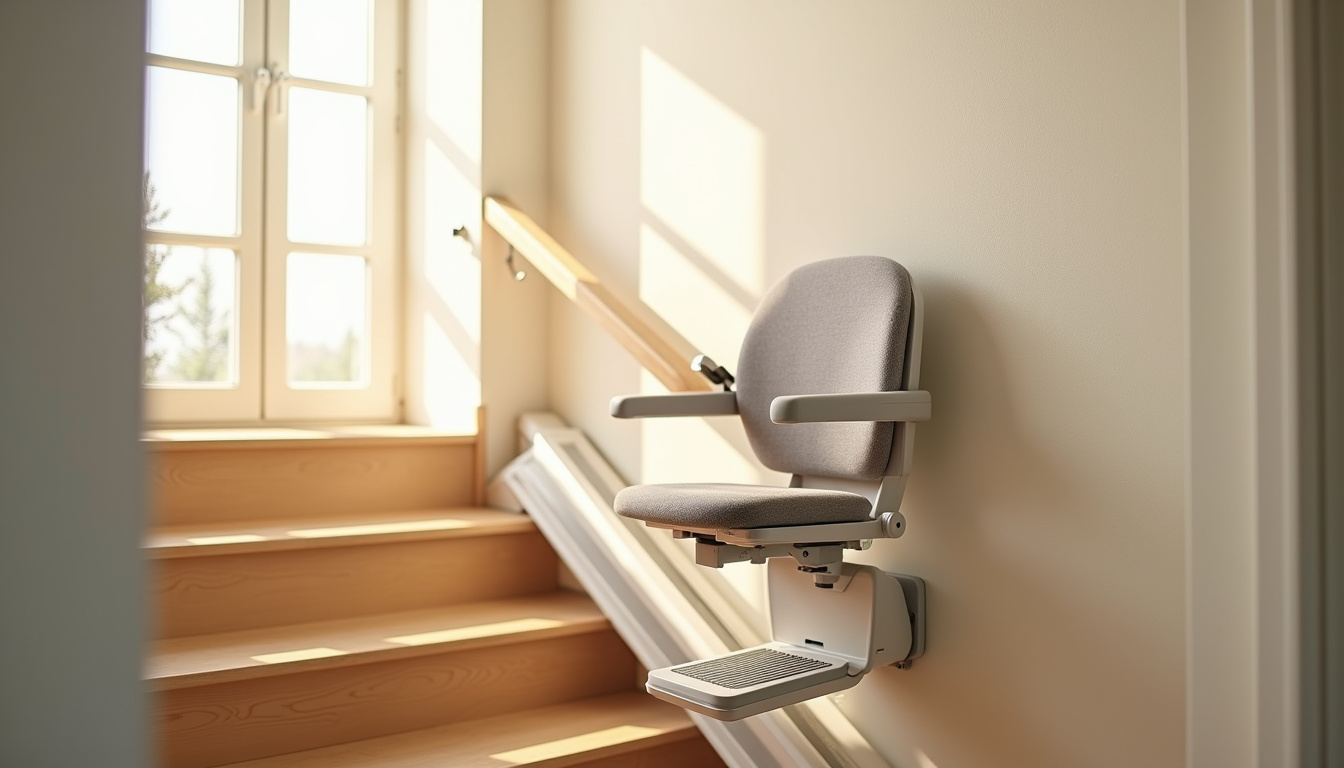 Monte-escalier droit installé dans une maison de Gréasque avec escalier rectiligne