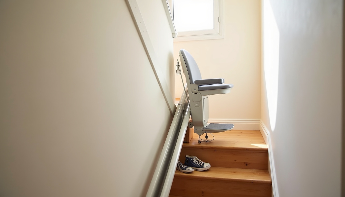 Monte-escalier droit installé dans une maison de Le Thillay