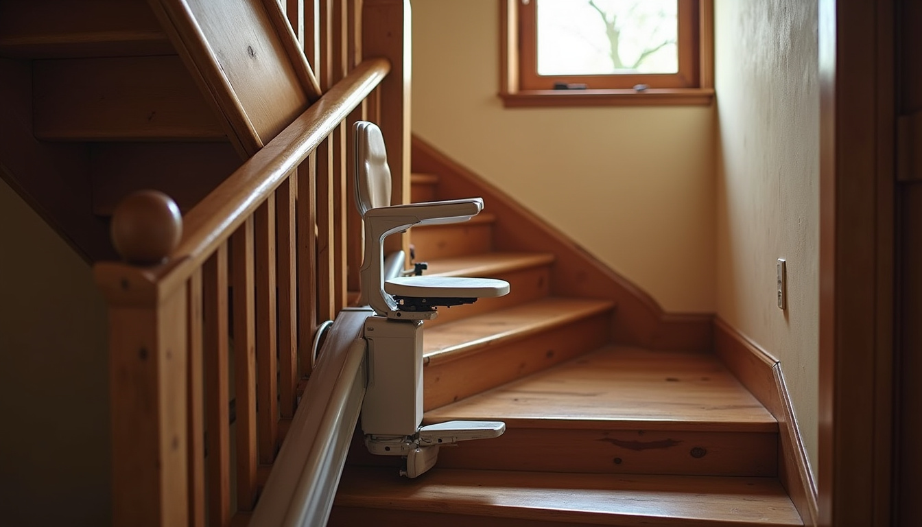 Monte-escalier droit installé dans une maison traditionnelle à Chanac
