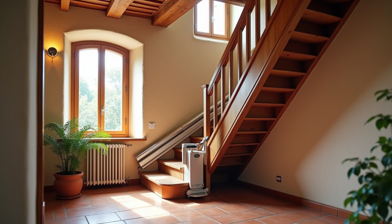 Monte-escalier droit installé dans une maison traditionnelle de Cajarc