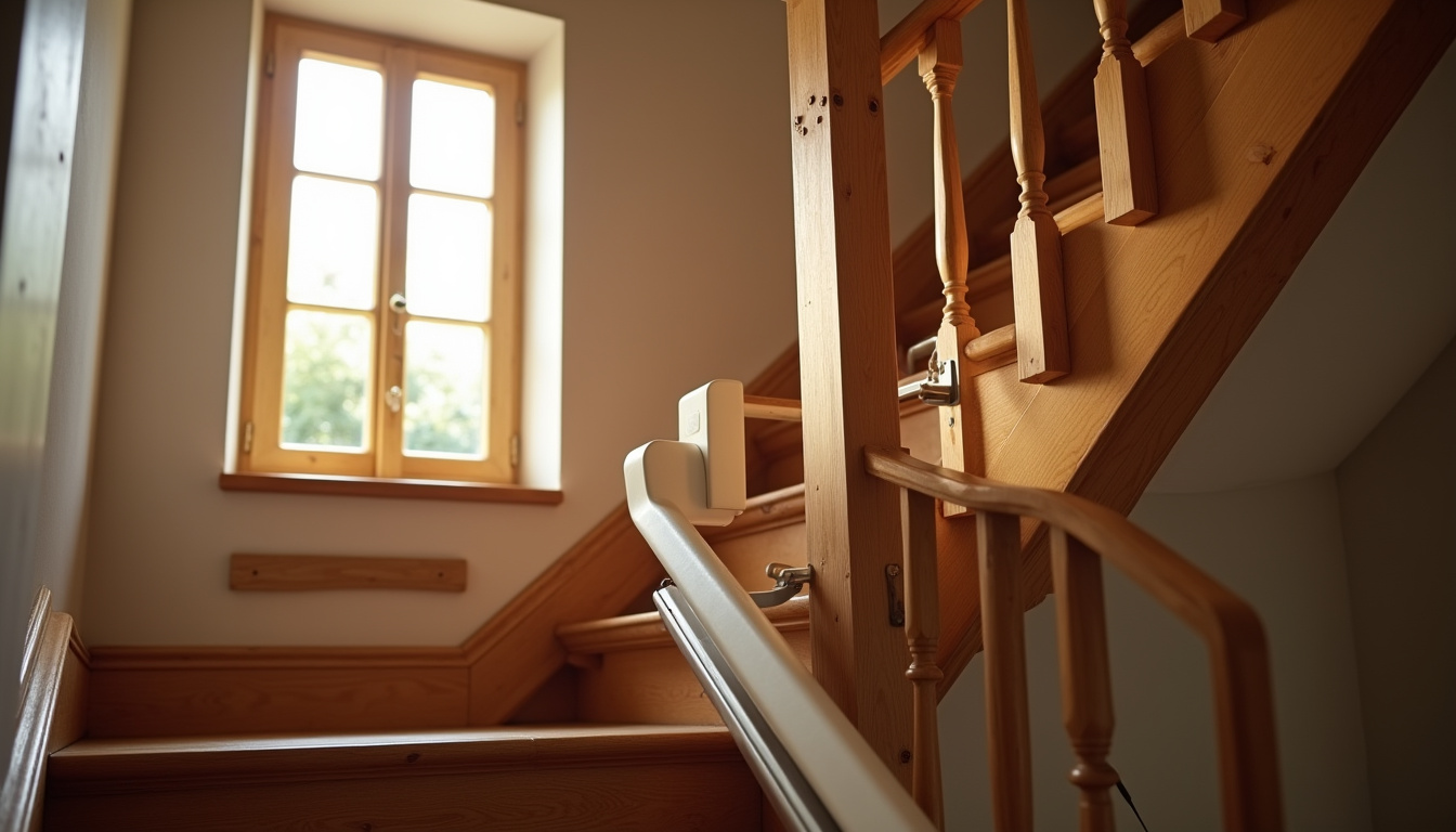 Monte-escalier droit installé dans une maison traditionnelle de Saint-Martin-de-Fontenay