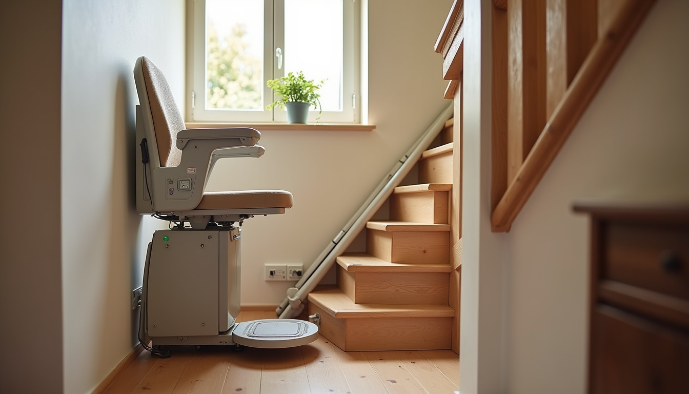 Monte-escalier droit installé dans une résidence à Creney-près-Troyes