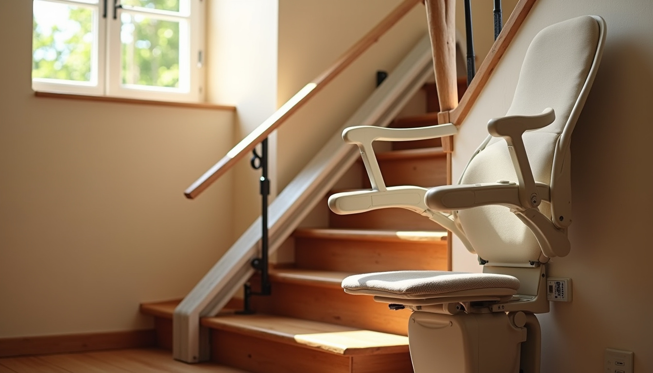 Monte-escalier droit installé sur un escalier classique dans une maison du Var