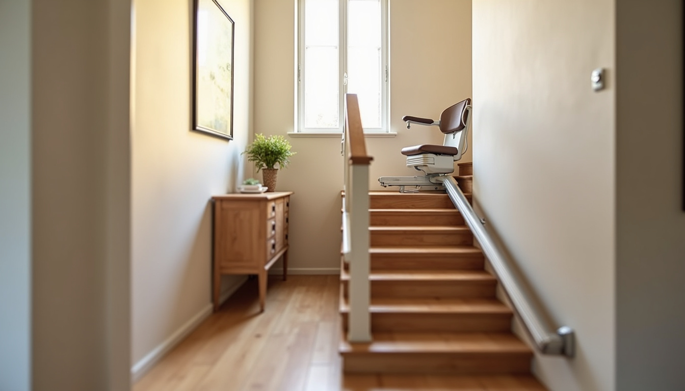 Monte-escalier droit installé sur un escalier intérieur à Deux-Grosnes