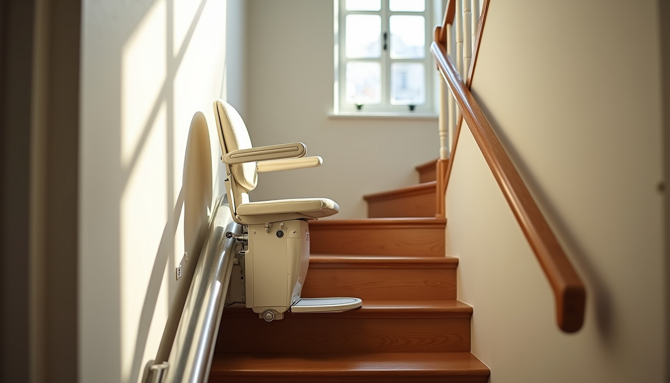 Monte-escalier droit installé sur un escalier intérieur à Dzaoudzi