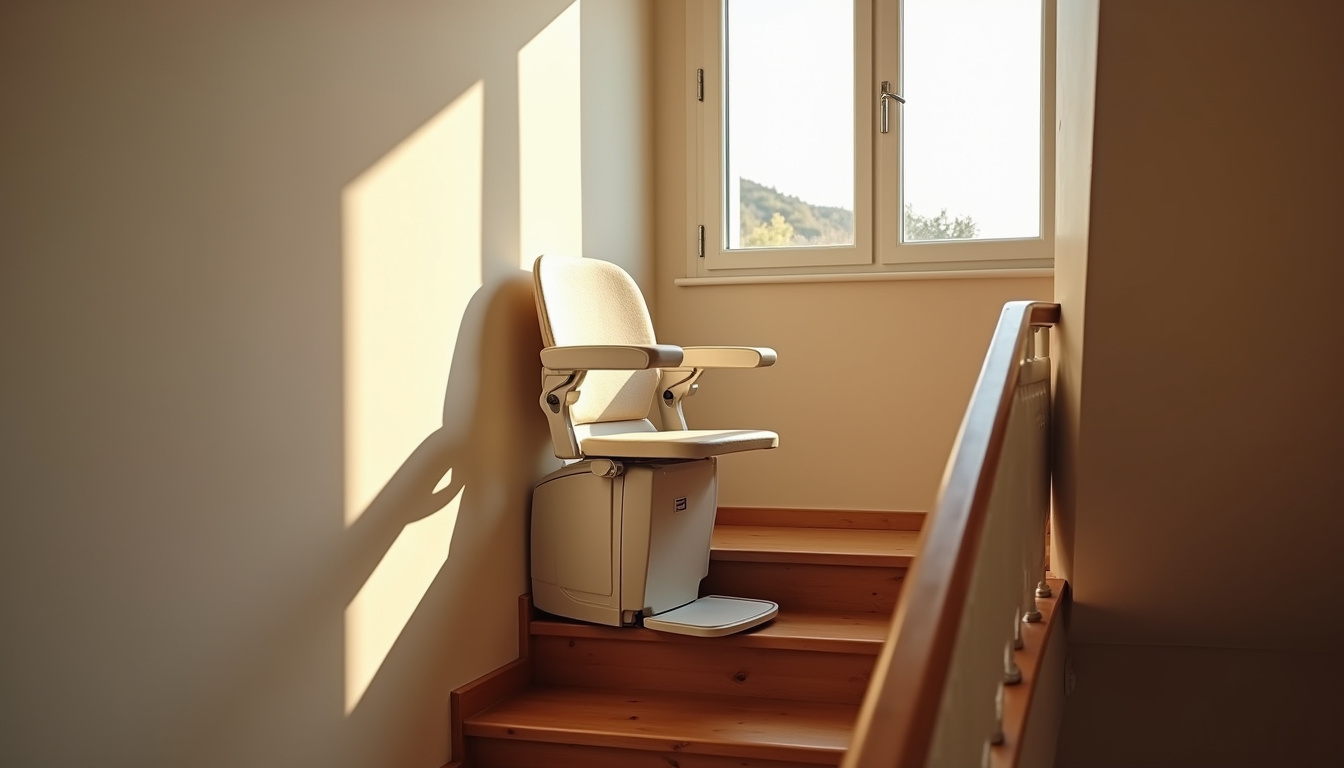 Monte-escalier droit installé sur un escalier intérieur à Le Palais