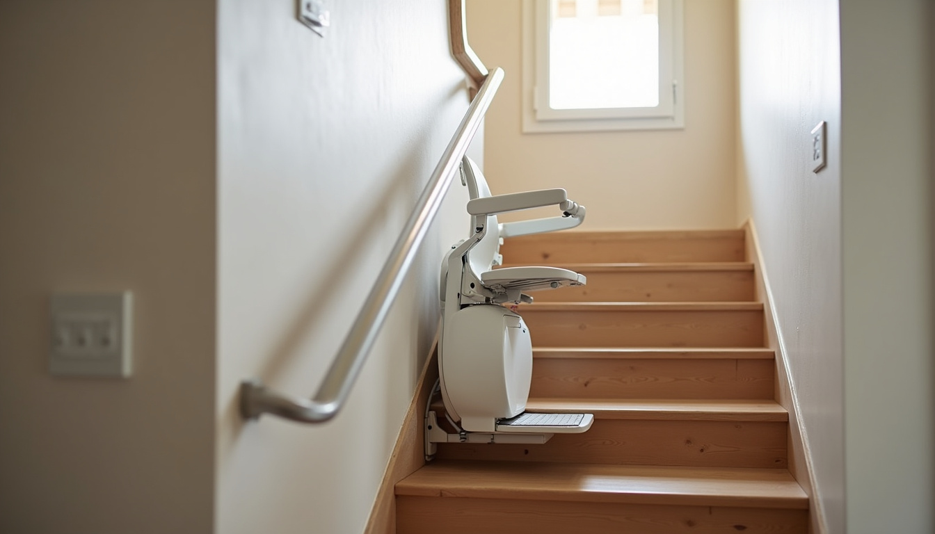 Monte-escalier droit installé sur un escalier intérieur à Pont-de-Chéruy