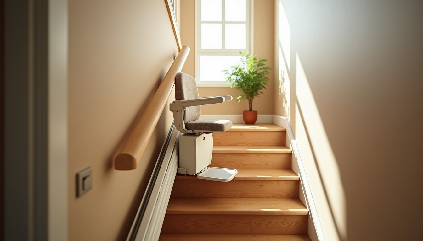 Monte-escalier droit installé sur un escalier intérieur à Viennay