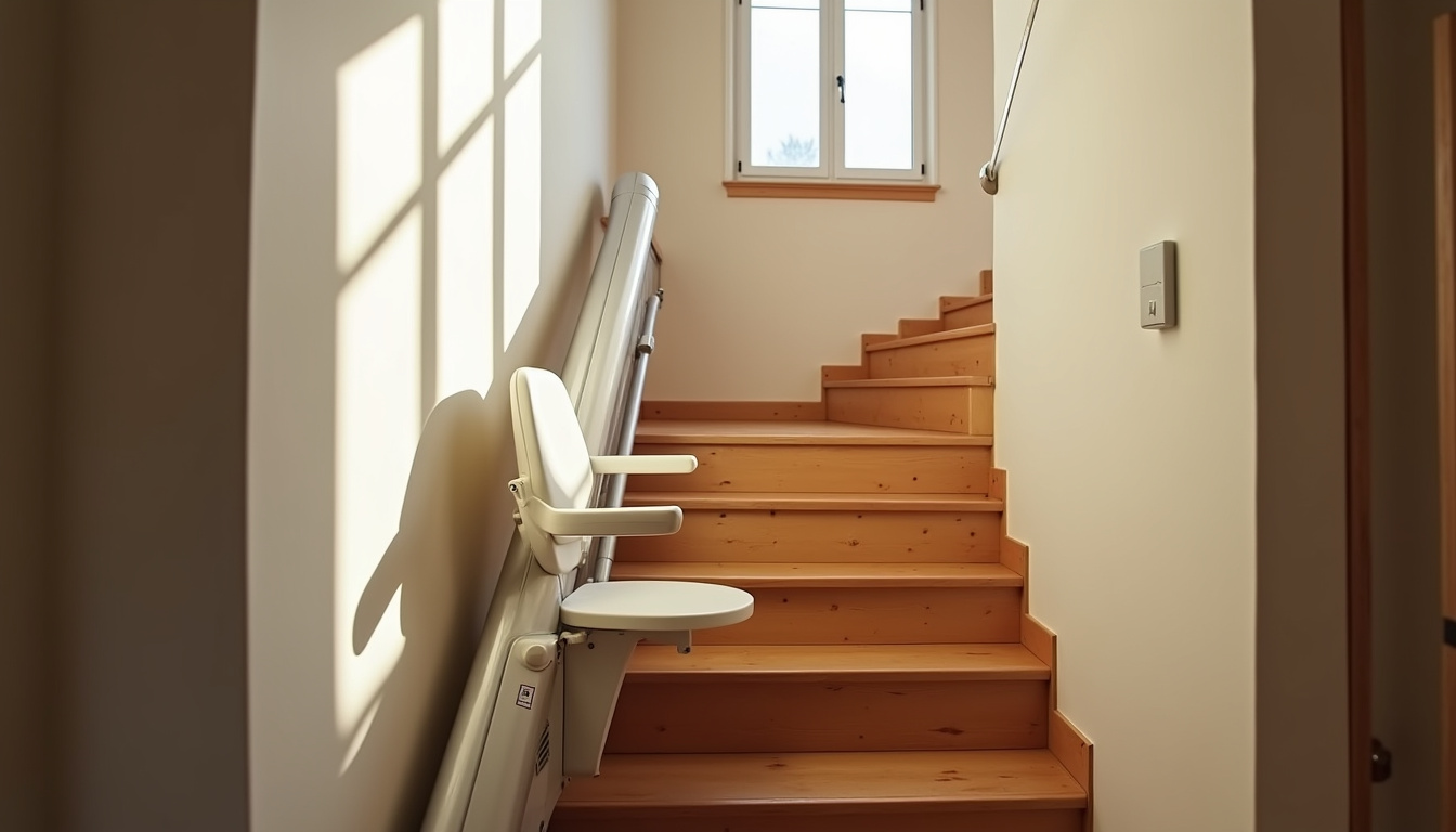 Monte-escalier droit installé sur un escalier intérieur dans une maison à Raon-l