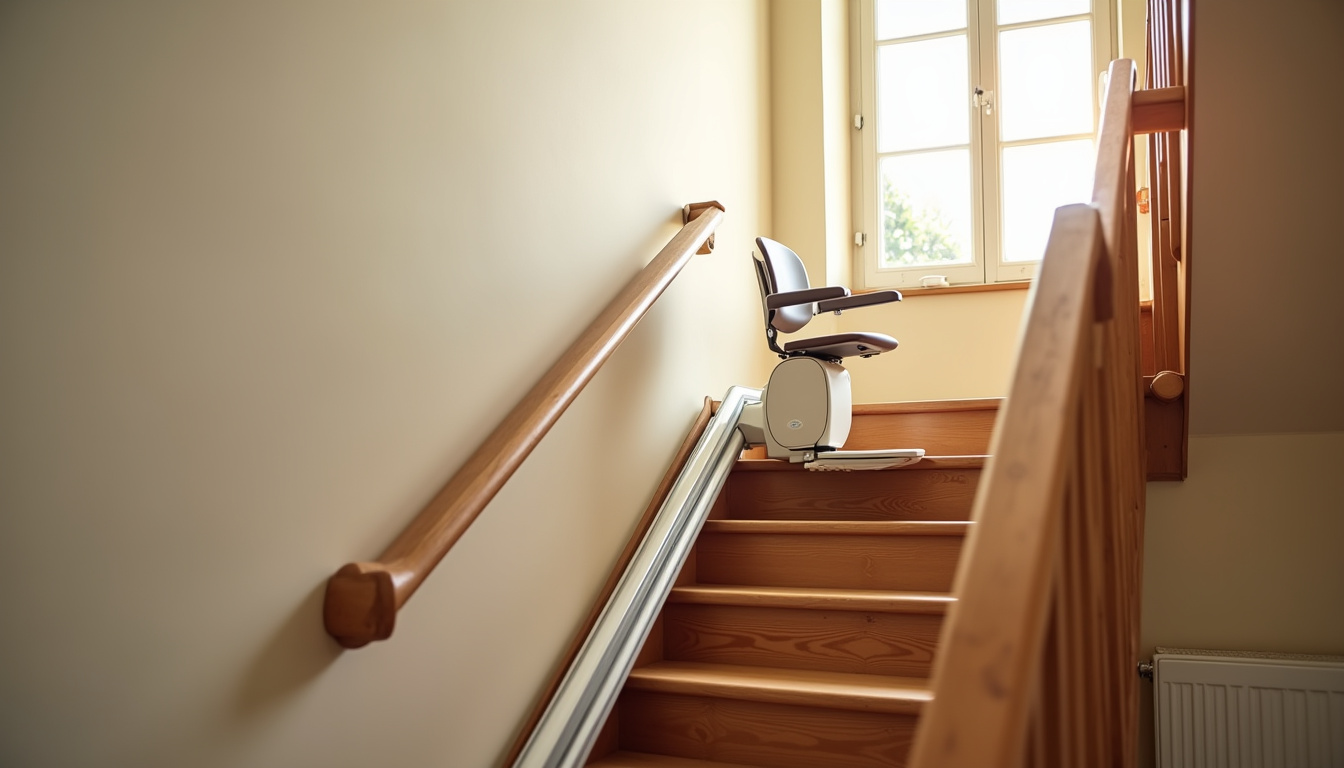 Monte-escalier droit installé sur un escalier intérieur dans une maison familiale