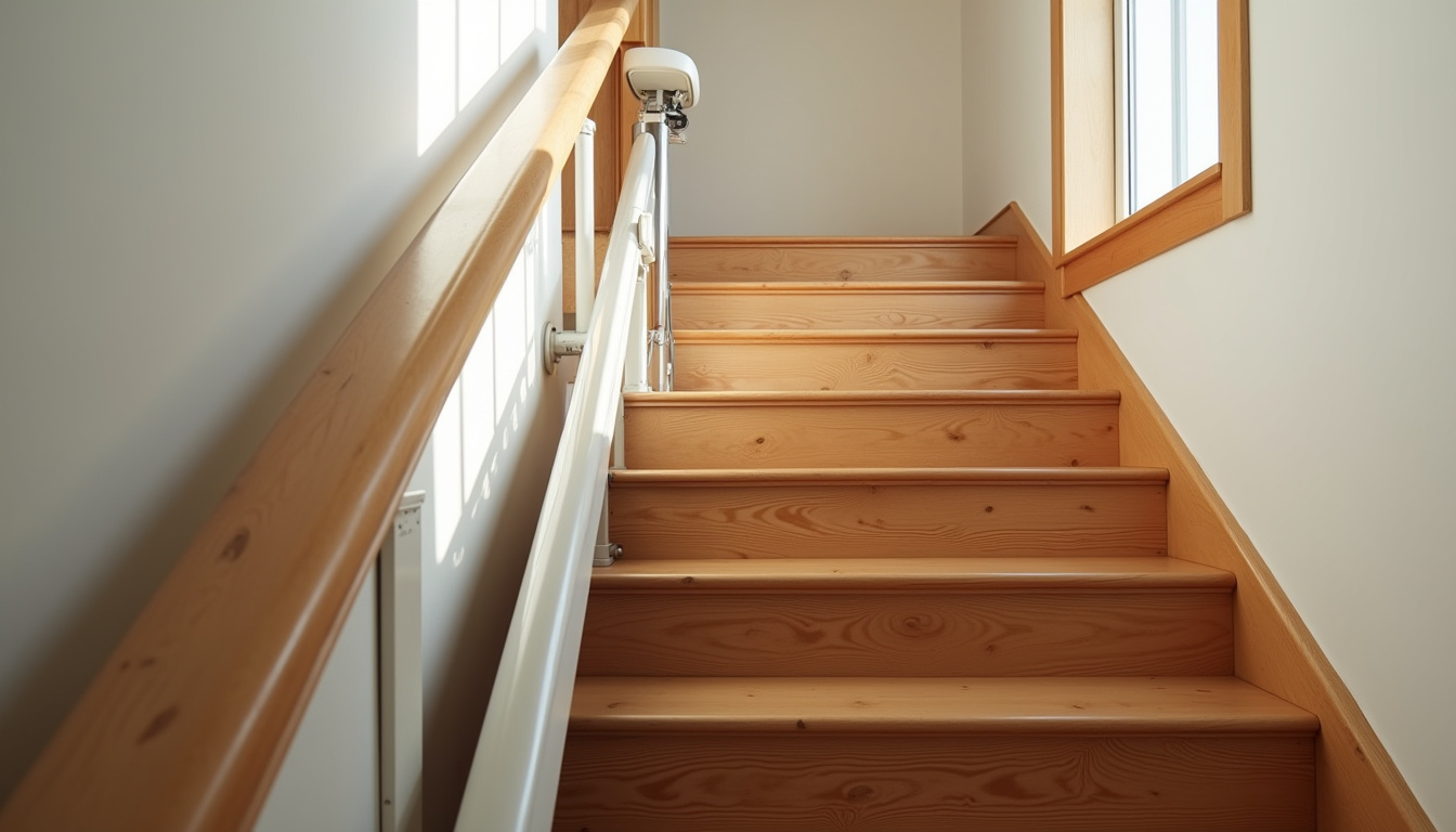 Monte-escalier droit installé sur un escalier intérieur en bois